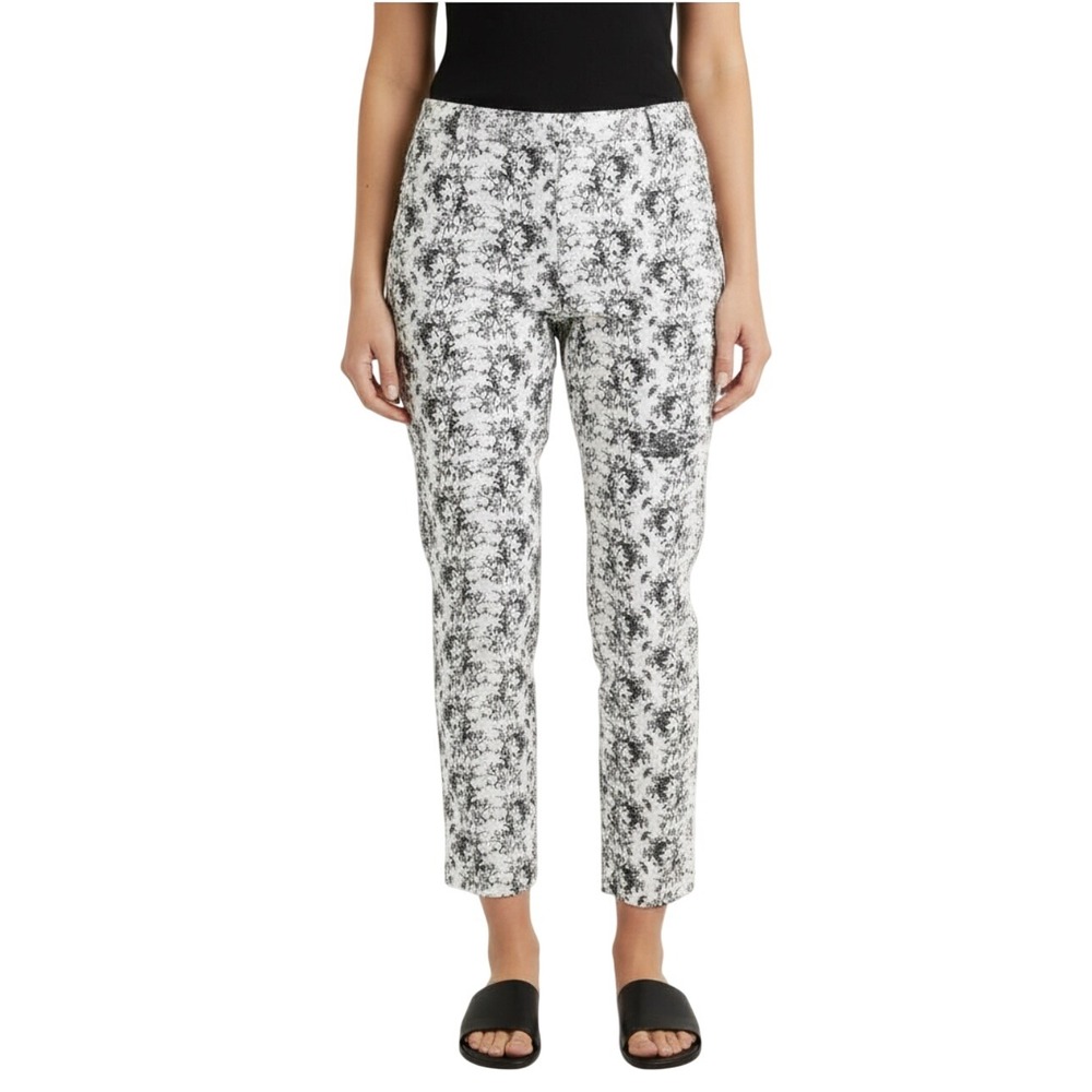 H&M Black White Floral Stretch Cigarette Skinny Ankle Pants 10 Cottagecore AOP